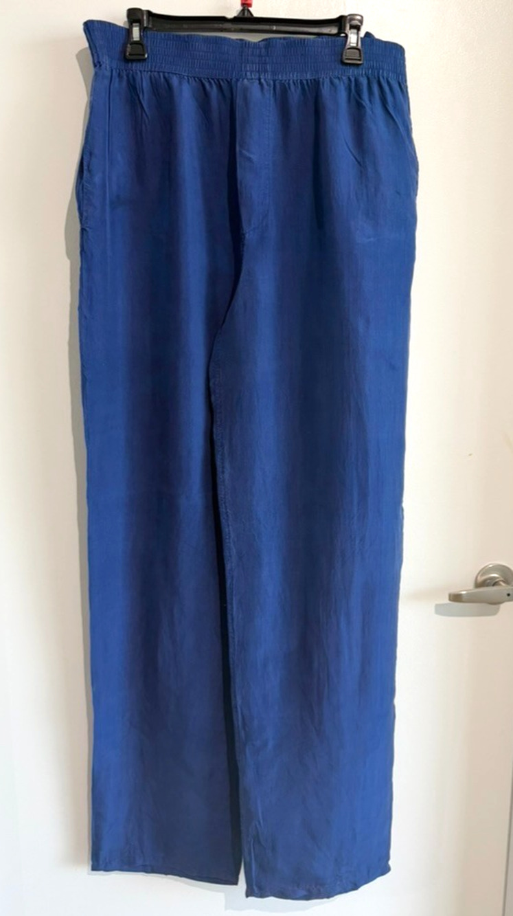 Vtg Saks Fifth Avenue Silk Size Large Pants Blue Hong Kong High Waist Pockets